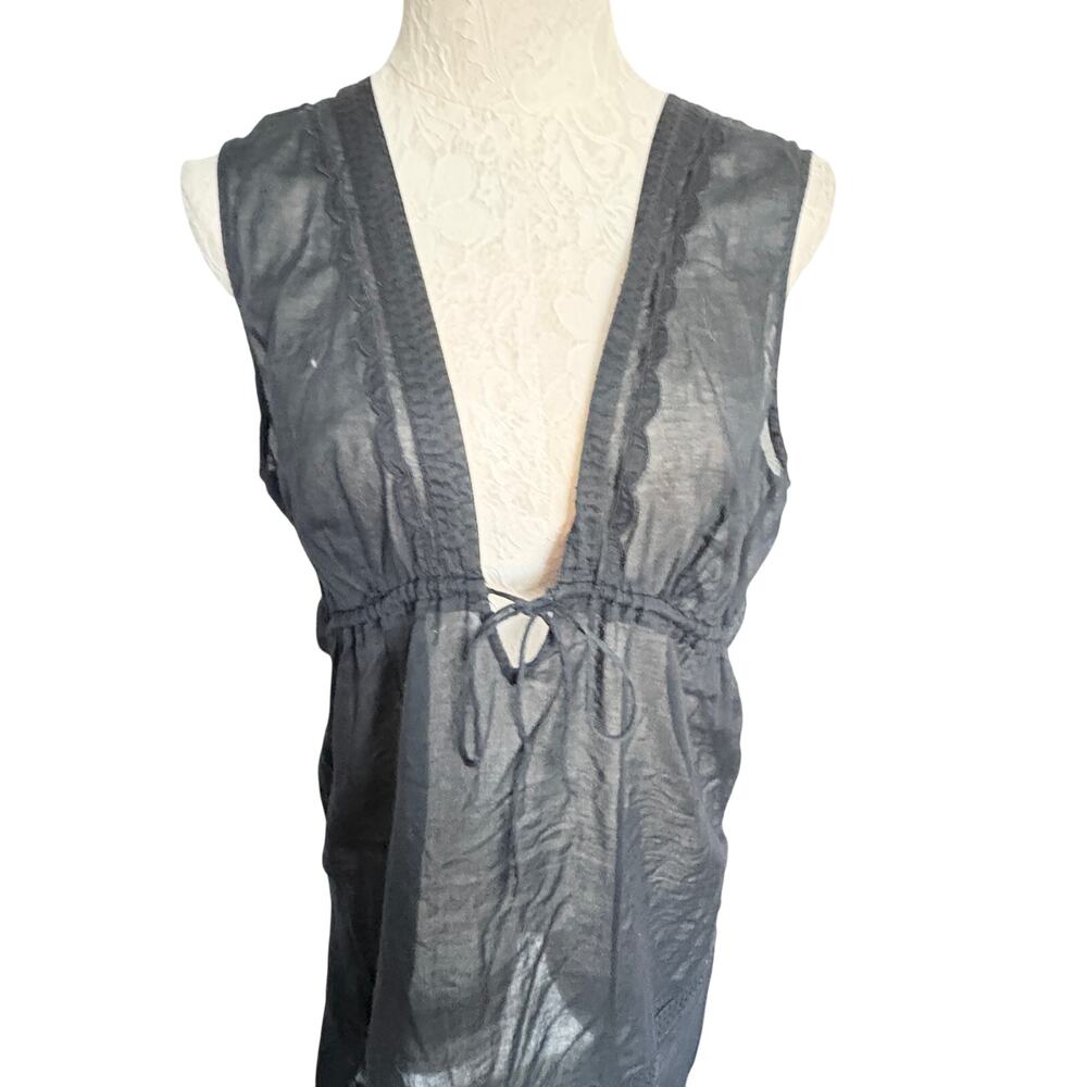 Banana Republic sheer cotton tunic dress black sleeveless vixen boho womens L - Picture 4 of 8